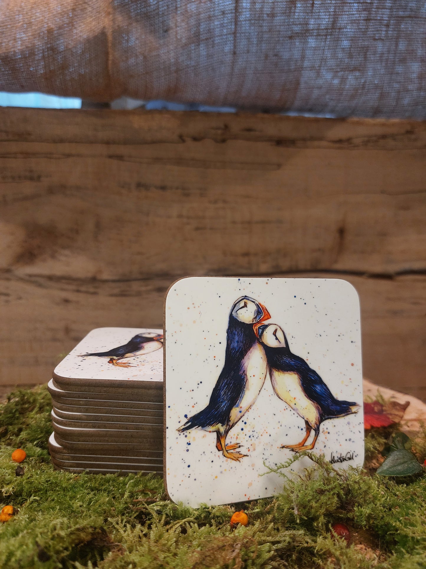 Puffins Embrace Coaster