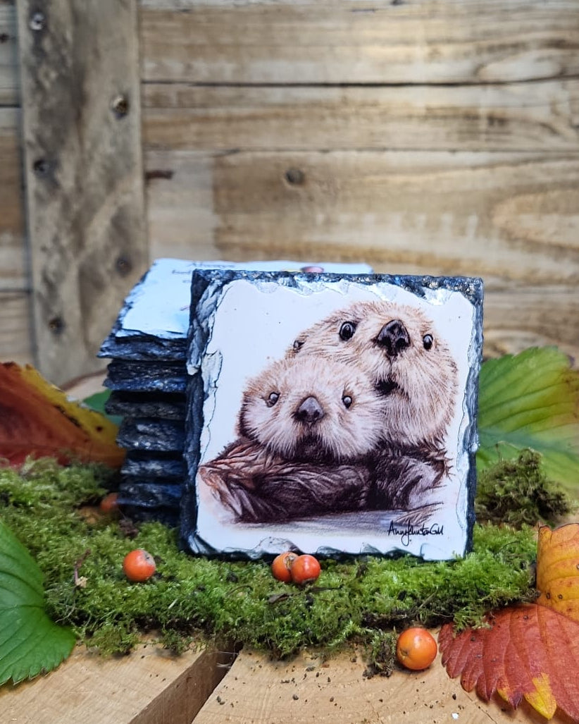 Sea otters slate coaster