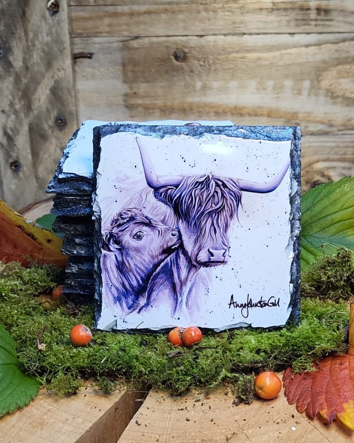 Cow and Calf (Blue) slate coaster