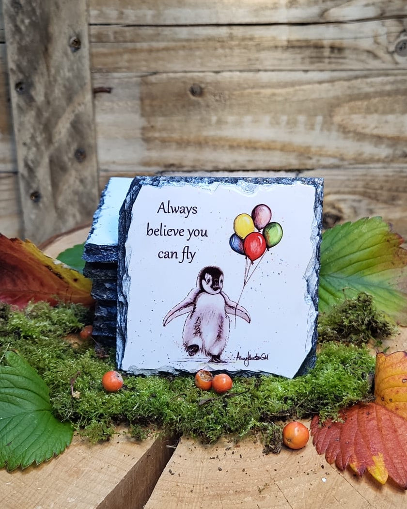 Believe you can Flay slate coaster
