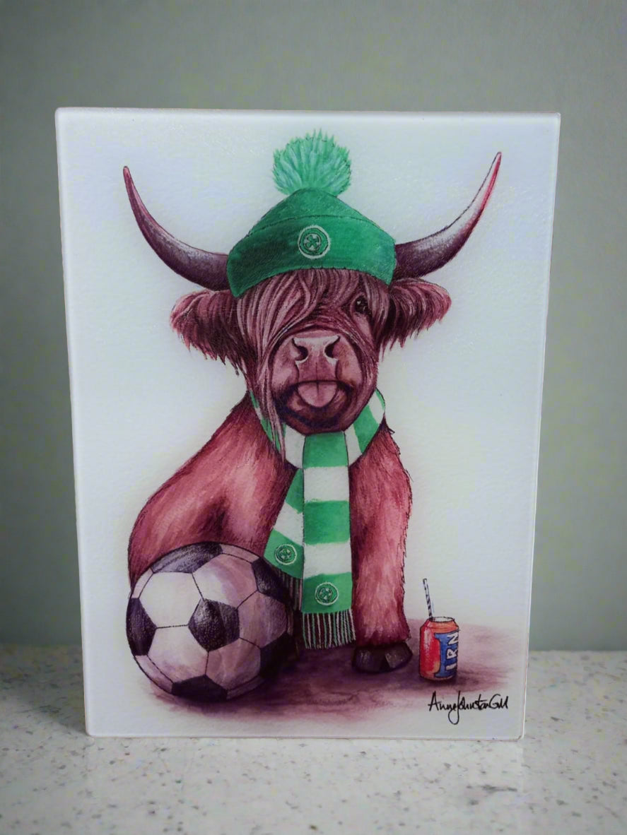 Football fan cow Glass Cutting Board