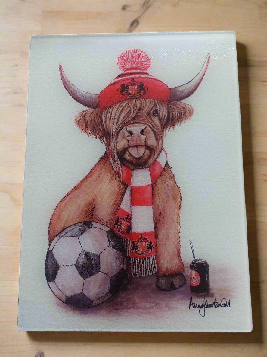 Football fan cow Glass Cutting Board