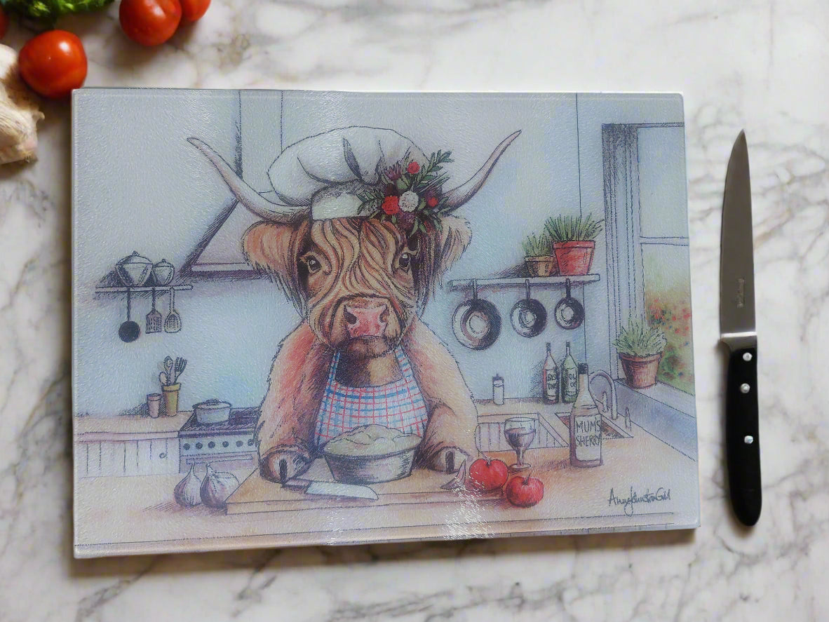 "Chef" cow Glass Cutting Board