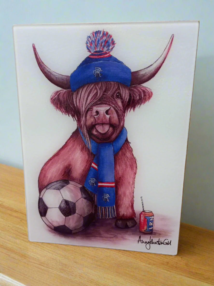 Football fan cow Glass Cutting Board