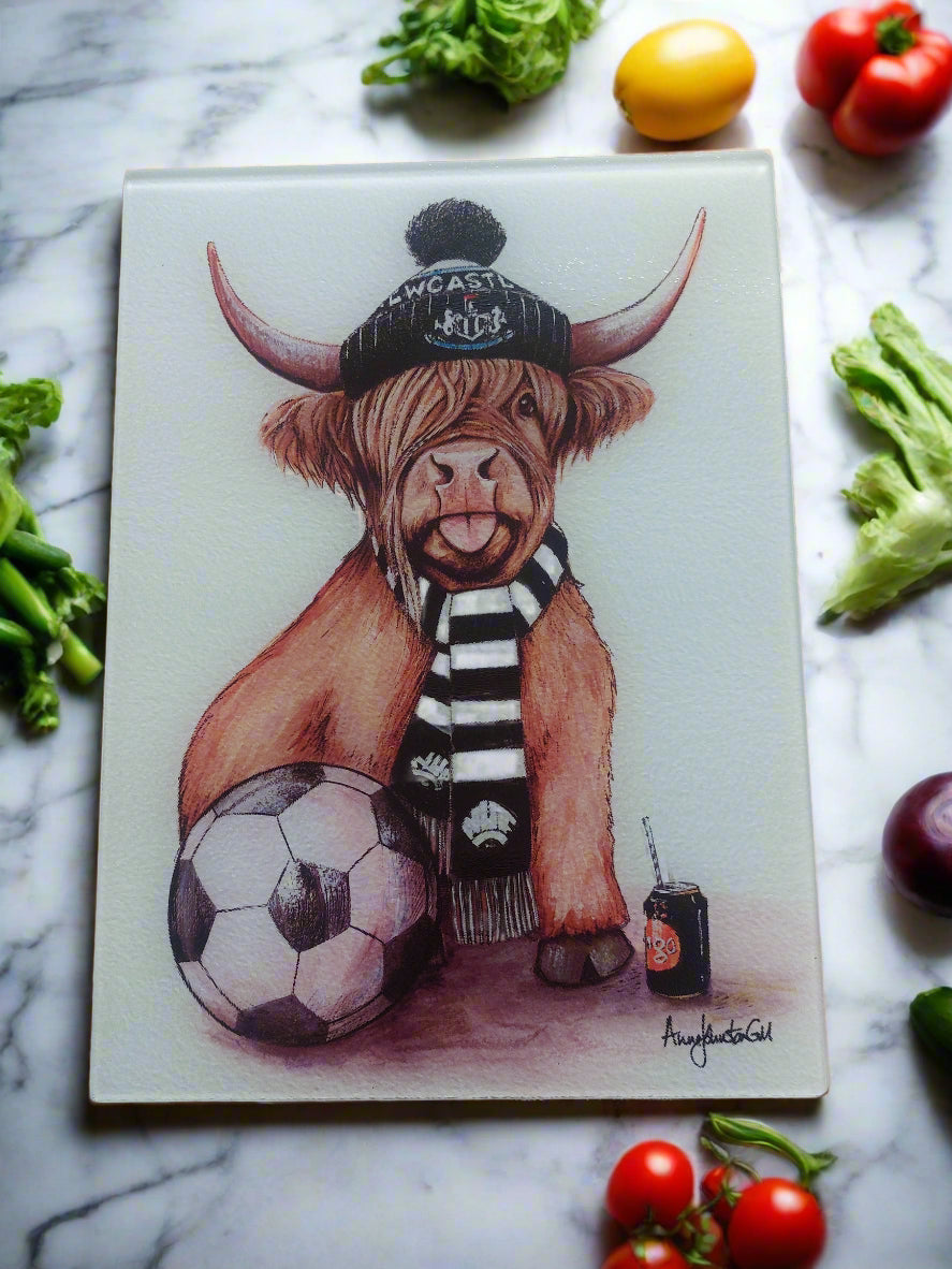 Football fan cow Glass Cutting Board