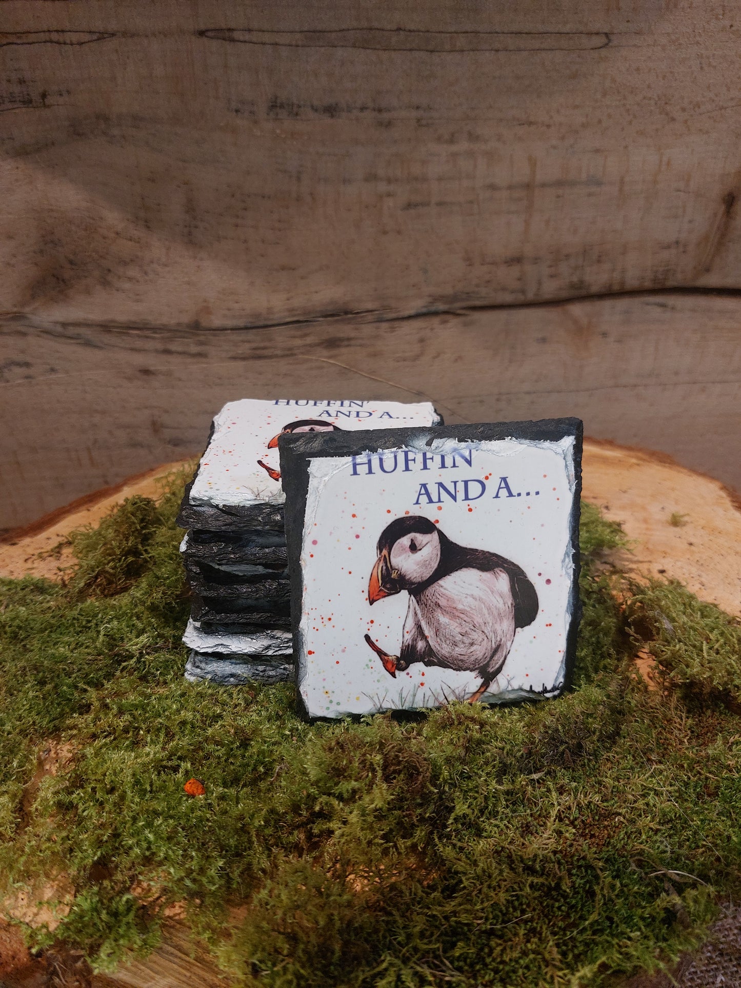 Huffin' And A Puffin Slate Coaster