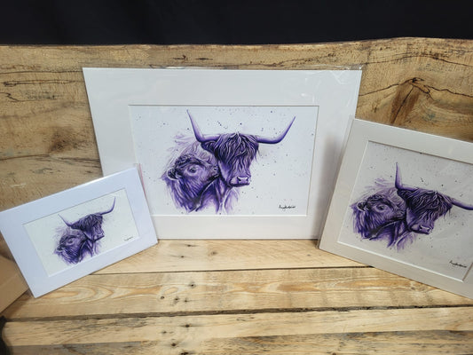 Mother and calf purple cow print