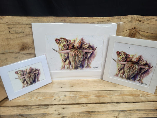 Mother and calf yellow cow print
