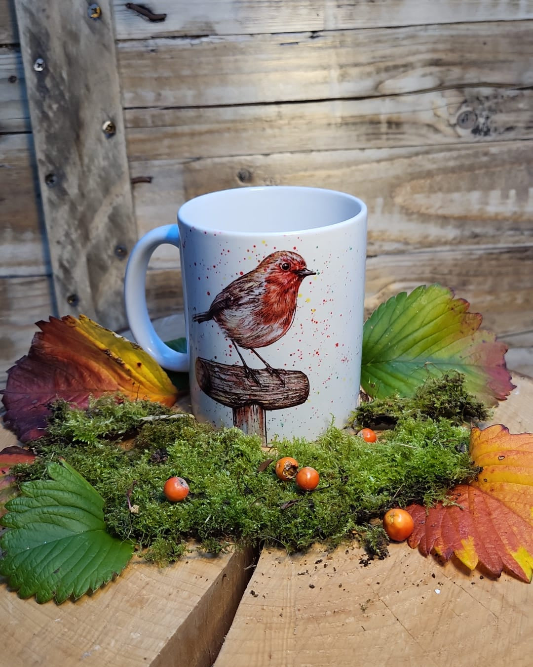 Robin on a spade mug