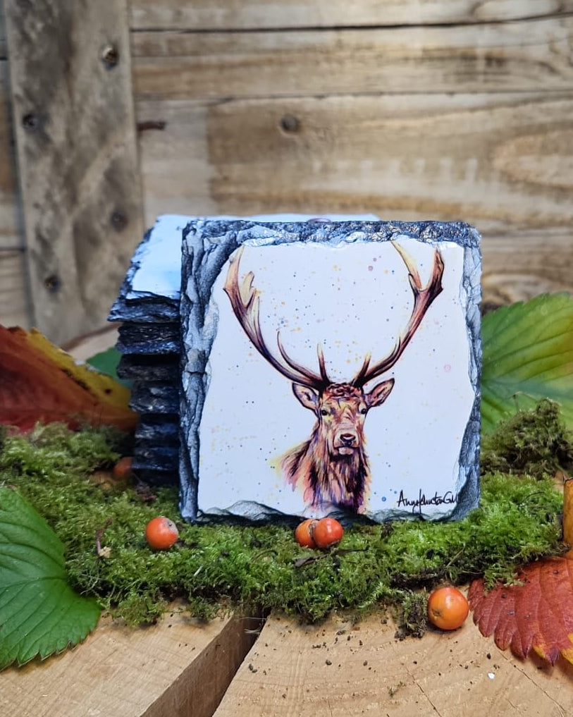 Splash stag slate coaster