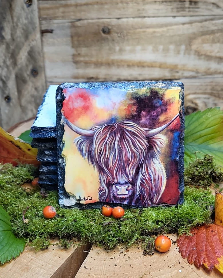 Splash of color cow slate coaster