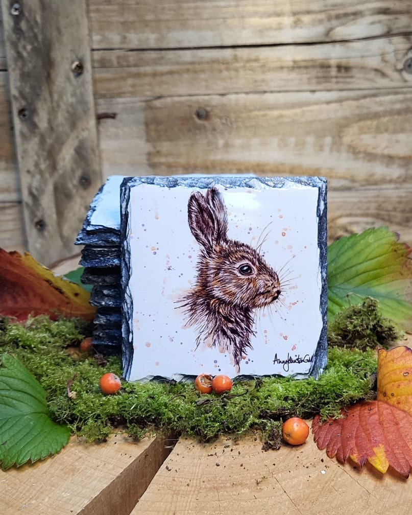 Splashing hare slate coaster