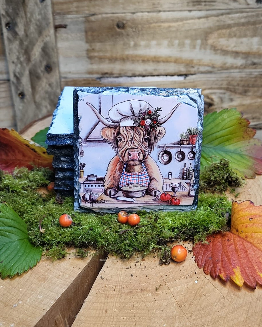 Cow in the kitchen slate coaster