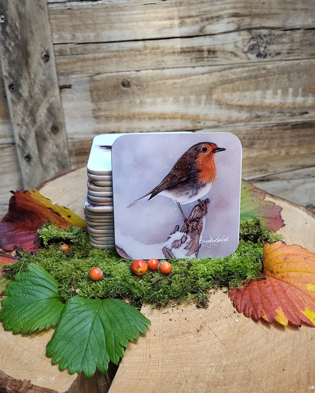 Snow Robin coasters